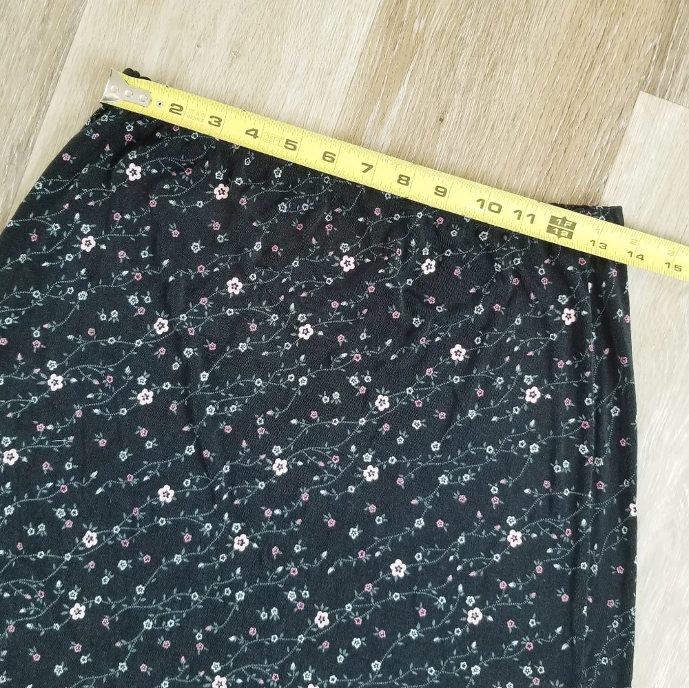Susan Lawrence Floral Stretchy Maxi Skirt Made In USA Cottagecore Y2K Nylon 90s